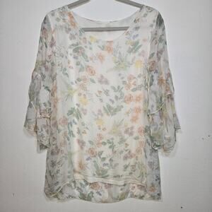Guisy 100% Silk Women's Floral Blouse. Size Large. Made In Italy.